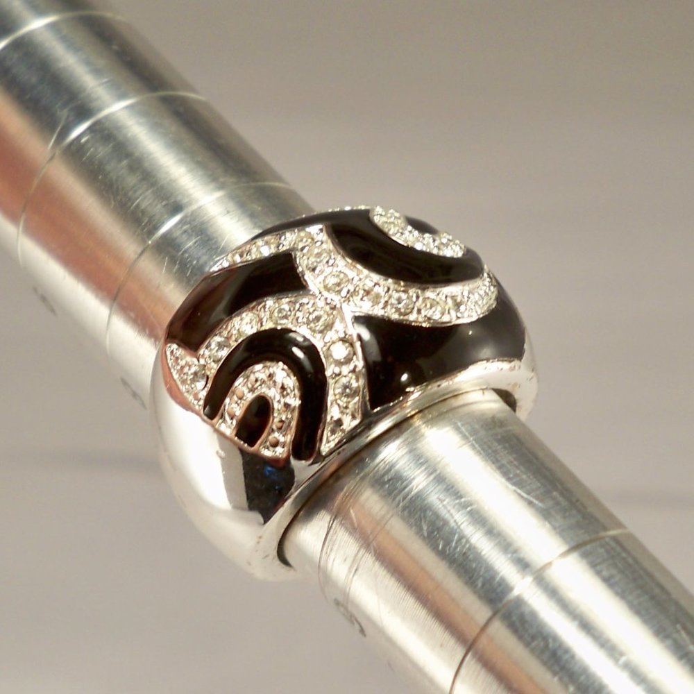 Black Enamel & Crystals *Silver DESIGNER Ring